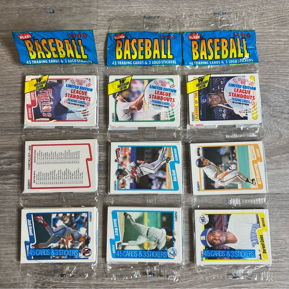 VTG 1990‎ Fleer Baseball Unopened 3 Rack Packs Limited Edition MLB